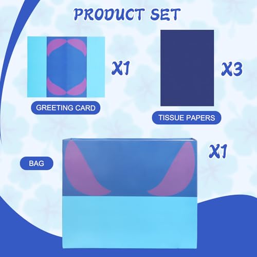 Mprocen Cartoon Animation Party Gift Bags Blue Pink Hawaii Candy Bags Set with Tissue Paper Greeting Birthday Cards for Party Favor Baby Shower Holiday Supplies - color: Themed 3
