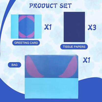 Mprocen Cartoon Animation Party Gift Bags Blue Pink Hawaii Candy Bags Set with Tissue Paper Greeting Birthday Cards for Party Favor Baby Shower Holiday Supplies - color: Themed 3