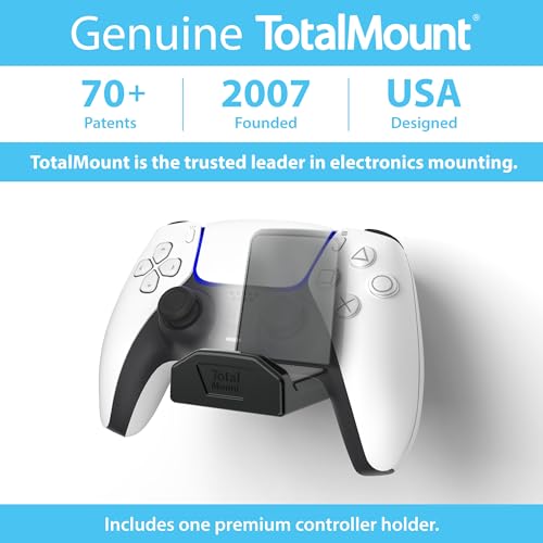 TotalMount Controller Wall Stand (1 Pack) with Non-Slip Pad & Removable Adhesive for Xbox, PS5, PS4, and Nintendo – This Premium Holder Won’t Damage Your Wall with Screws or Permanent Adhesive - color: Premium Black – One Pack