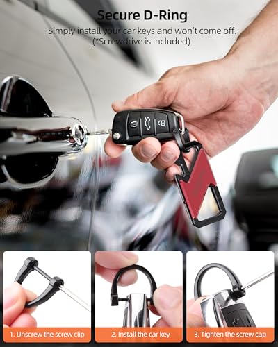 Keychain, Works with Apple Find My, Heavy Duty Keychain Bottle Opener, Carabiner Car Key Chains for Men & Women, Car Key Fob Holder, Anti-Lost Keys Tracker, Smart Keys Finder, Rechargeable, Red - color: Red