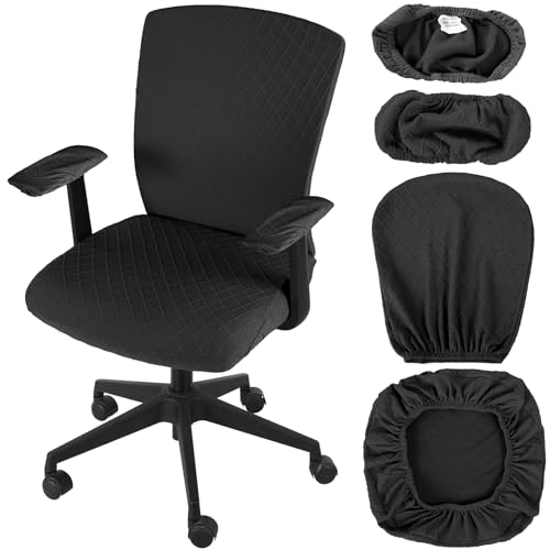 Tallew 4 Pcs Office Chair Covers Set Computer Universal Protective Stretchable Chair Seat Covers Desk Armrest Slipcovers Pads Office Cushion Backrest for Rotating(Dark Grey) - color: Dark Grey