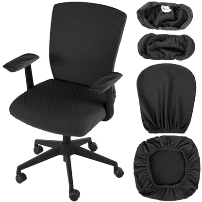 Tallew 4 Pcs Office Chair Covers Set Computer Universal Protective Stretchable Chair Seat Covers Desk Armrest Slipcovers Pads Office Cushion Backrest for Rotating(Dark Grey) - color: Dark Grey