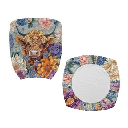 Highland Cattle Office Chair Cover Stretchable 2 Piece Computer Seat Covers Universal Fit Most Gaming Chair Rotating Chair Slipcover Protector Floral Chair Padded Cover for Women Cow Blue - color: Highland Cattle Flower