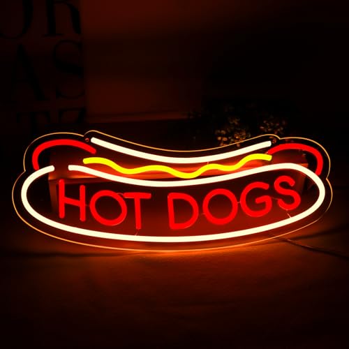 23.6"x9.4" Large Size Hot Dogs Neon Signs for Business，Neon Lights for HOT DOGS Shop Led Business Signs Suitable for Fast Food shops Christmas Birthday Party Gift - style: hot dogs