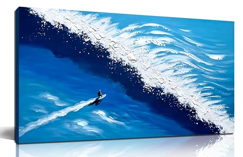 Ocean Artwork Wall Decor for Living Room Blue and White Canvas Wall Art for Office Sea Painting Wall Art for Bedroom Size 20 x 40 Inch - color: Blue and White, size: 40"L x 20"W