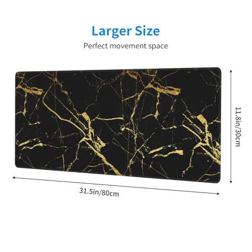Black Gold Marble Mouse Pad Large Gaming Mousepad Non-Slip Rubber Base Keyboard Mouse Mat for Laptop Keyboard Desktop 31.5 x 11.8 inch - color: Black Gold Marble