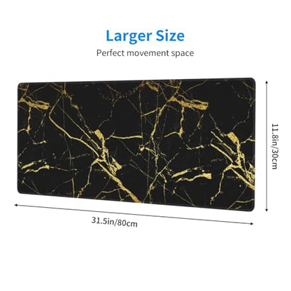 Black Gold Marble Mouse Pad Large Gaming Mousepad Non-Slip Rubber Base Keyboard Mouse Mat for Laptop Keyboard Desktop 31.5 x 11.8 inch - color: Black Gold Marble