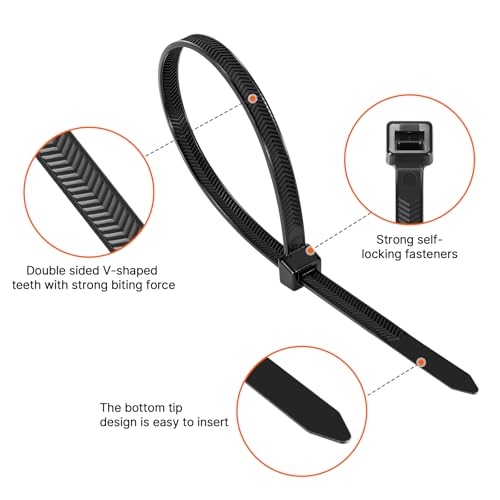 12 Inch V-Shaped Zip Ties Double Sided Toothed,250 LBS Tensile Strength Heavy Duty Cable Wire Ties With Self-Locking Adjustable More Durable Nylon Tie Wraps for Indoor Outdoor（50 Pack） - size: 12 inch 50 Pack （250 Lbs ）