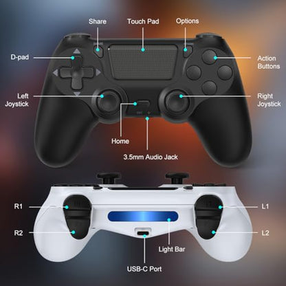 Wuthur 2 Pack Wireless Controller Compatible with PS4 / Pro/Slim (Black & White) - color: Black & White
