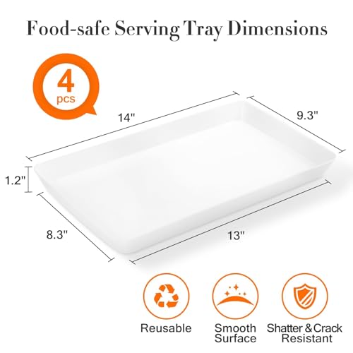 WOWBOX 4 pcs Serving Tray for Entertaining, Serving Platters for Snacks, Fruit, Cookies, Dessert, Reusable Plastic Trays for Serving Food, (White, Black, Green, Red) - color: 4-multi Color