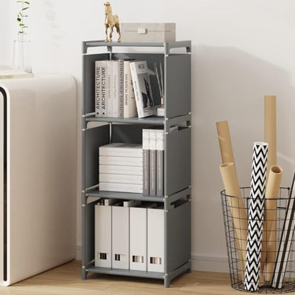 RIIPOO Book Shelf, 3-Cube Storage Organizer, Metal & Fabric Bookcase for Small Spaces, Bedroom, Living Room - style: 3-Cube