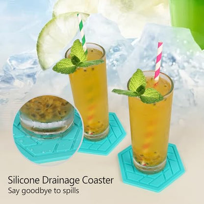 Silicone Drink Coasters Set of 4,Flexible & Heat-Resistant - Perfect for Home Decor & Table Protection (Aqua Saltwater 4)