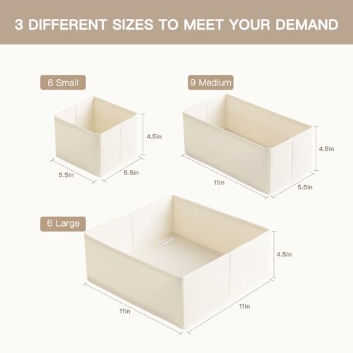 Criusia Drawer Organizer Clothes, 21 Pack Dresser Organizer for Baby Clothes, Underwear, Sock - Foldable Closet Organization and Storage Dividers Bins for Nursery, Bedroom (Beige) - color: Beige, size: 21PACK