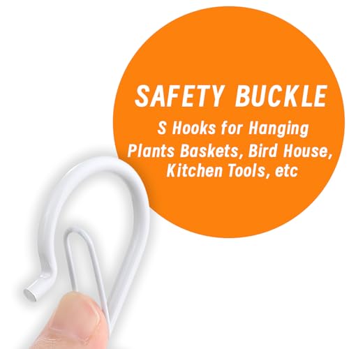 12 PCS S Hooks for Hanging with Safety Buckle | 3.5 inch Heavy Duty Metal S Shaped Hooks Stainless Steel for Hanging Kitchen Utensil, Cups, Pots, Plants, Bags, Hats (White) - color: White