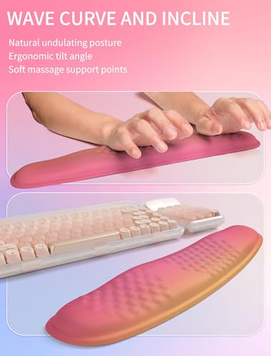 Hokafenle 2in1 Combination, Wave Keyboard Wrist Rest and Ergonomic Curvature Mouse Pad Wrist Support for Relieve Wrist Pain, Filled with Soft Cushion Memory Foam, Sunset Glow - color: Sunset Glow