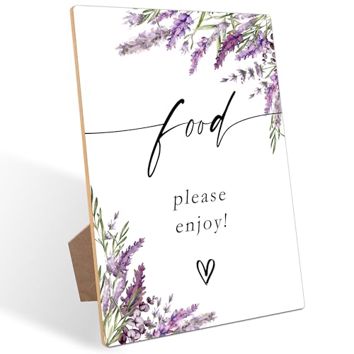 Food Please Enjoy Sign, Lavender Baby Shower Game, Gender Reveal Table Decorations, Centerpieces for Tables, Purple Floral Wooden Sign with Stand for Gender Reveal Party And Baby Shower Activities, 24 - color: Food Please24