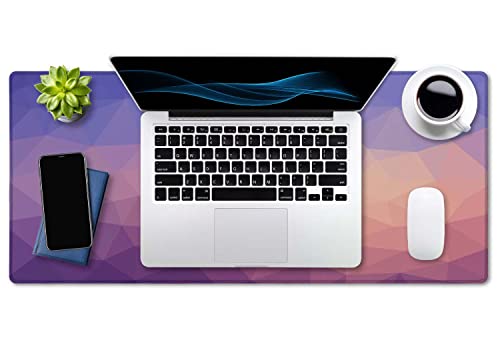 SSOIU Extended Gaming Mouse Pad (35.5x15.7 in), Large Stable Rubber Base Mousepad with Stitched Edges, Keyboard Mouse Mat Desk Pad for Work, Game, Office, Home - Light Blue Purple Triangle - color: Light Blue Purple Triangle