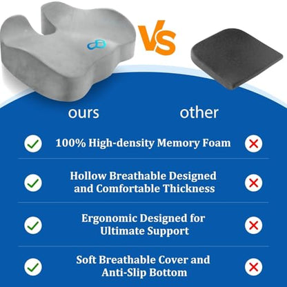 CushyOasis Seat Cushion, Chair Cushions, Office Chair Cushions, Anti-Slip Bottom & Removable Cover Tailbone Pain Relief Cushion, Memory Foam Seat Cushion, 5.28 in Thick (Light Grey) - color: Light Grey, size: X-Large