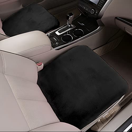 2Pack Car Front Seat Cushion, Soft Warm Faux Rabbit Fur Winter Auto Seat Cover, Fluffy Plush Vehicle Seat Protector Pad with Non-Slip Backing, Car Accessories for Home and Office Chair (Black) - color: Black