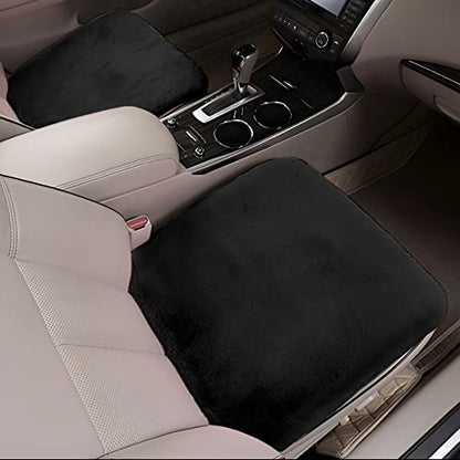 2Pack Car Front Seat Cushion, Soft Warm Faux Rabbit Fur Winter Auto Seat Cover, Fluffy Plush Vehicle Seat Protector Pad with Non-Slip Backing, Car Accessories for Home and Office Chair (Black) - color: Black