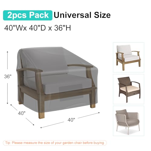 Patio Chair Covers for Outdoor Furniture Waterproof 2 Pack, Lawn Chair Covers Heavy Duty Oxford Cloth, Large Covers for Lounge Lawn Deep Seat Black 40" W x 40" D x 36" H - color: Black, size: 40" W x 40" D x 36" H