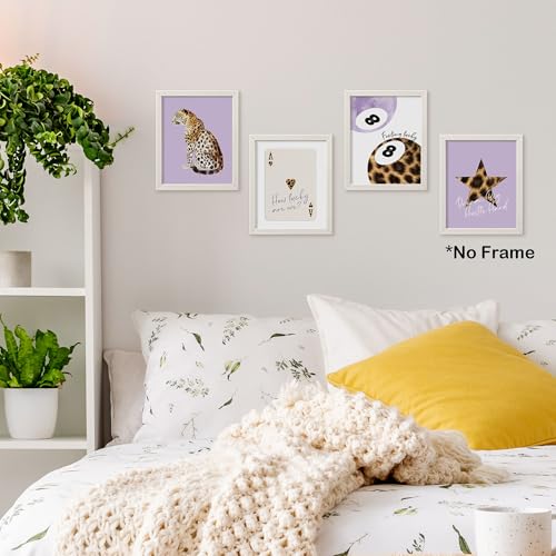 TLESKE Purple Preppy Cheetah Leopard Posters Prints Unframed 8x10 Set of 4, Trendy Lucky 8 Balls Wall Art Prints Decor for Teen Girls Dorm Bedroom Living Room, Retro Cheetah Print Wall Pictures - color: purple cheetah, size: 10L" x 8W"