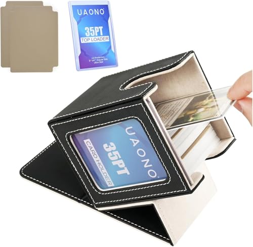 UAONO Card Deck Box for MTG Commander, Independent Commander Display, Fits 100 Double-Sleeved Cards, Magnetic Deck Case for Magic the Gathering TCG, 2 Dividers & 1 Top Loader (Black/Gold) - color: A-Black&Gold