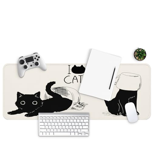 MAY FLOWER Gaming Mouse pad, Large Laptop Mousepad, Full Keyboard Mat, Long Computer Mouse Mat for Home and Office, Anti-Slip Rubber Base, 31.5 x 11.8 Inches (Black Cats) - color: Black Cats