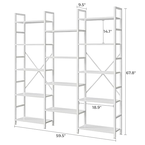 SUPERJARE Triple Bookshelf, Bookcase with 14 Open Display Shelves, Wide Book Shelf Book Case for Home & Office, 5 Tier, White - color: White, size: 5 Tier