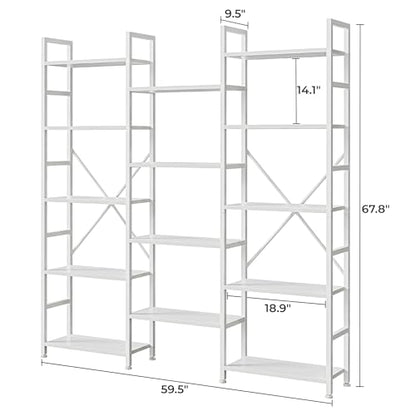 SUPERJARE Triple Bookshelf, Bookcase with 14 Open Display Shelves, Wide Book Shelf Book Case for Home & Office, 5 Tier, White - color: White, size: 5 Tier