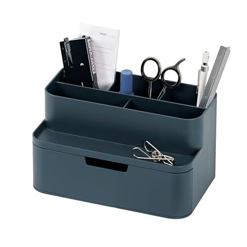 BLUE GINKGO Compact Desk Organizer – Small 5-Compartment, Half Drawer Storage – Pen Holder, Stationery Organizer for Desktop, Vanity, Shelf (Made in Korea, Blue) - color: BLUE, size: Compact
