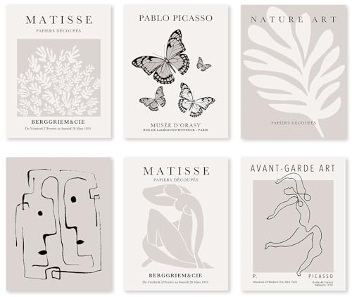 Crocothemis Abstract Matisse Wall Art Exhibition Posters, Vintage Art Boho Art Prints, Retro Room Decor for Aesthetic Bedroom Living room, Neutral grey wall art, Unframed, 8 x 10 Inch(Gray)-B06 - color: R Neutral grey, size: 8x10 in Unframed