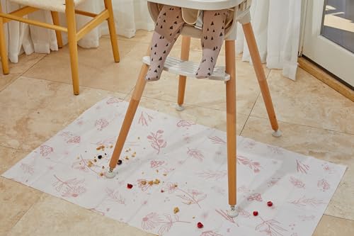 Dollop Disposable Splat Mats (30-Pack) – Large 47” Water-Resistant High Chair Floor Protector – Baby Led Weaning & Toddler Meal Supplies – Biodegradable & Compostable (Rose Wildflower) - color: Rose Wildflower