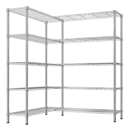 VINGLI 5 Tier Storage Shelves 1430LBS Heavy Duty Metal Shelving, Upgraded 58" W Garage Shelving Unit, Adjustable Wire Shelf for Storage Rack Commercial Pantry Shelf Organizer, 58" W × 13.8" D × 71" H - color: Chrome, size: 58"W × 13.8"D × 71"H
