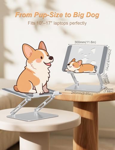 Aoviho Laptop Stand for Desk-Adjustable, Foldable, Portable, Ergonomic Aluminum Notebook Riser with Unique Puppy Shaped Vent, Desk Gift for 10"-17.3" Devices Mac, Dell, HP, Lenovo, Samsung, Silver - color: Silver