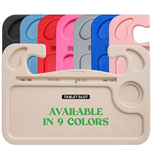 lebogner Steering Wheel Tray, Car Tray for Eating, Hook On Steering Wheel Desk for Food, Laptop and Car Accessories, Car Road Trip Must Haves Gadgets Car Table (Beige, with Tablet Slot) - color: Beige, With Tablet Slot