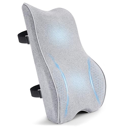 Soft Comfortable Memory Lumbar Support Pillow Back Cushion for Office Chair | Built-In Adjustable Straps Secure Reduce Back Soreness Pressure Distribution Breathable Premium Fabric Long-lasting Support - color: Light Grey