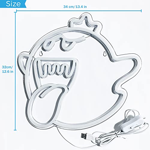 Neon Sign King Boo The Ghost Face LED Neon Light Mario Lamp Acrylic Sign for Game Room Decor Gaming Light Accessory Gifts for Boy Room Decor (White)