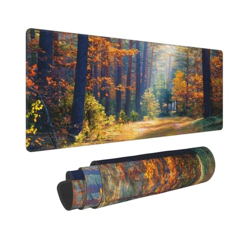 Autumn Forest Landscape Sunlight Morning Mouse Pad Large Gaming Mousepad Non-Slip Rubber Base Keyboard Mouse Mat for Laptop Keyboard Desktop 31.5 x 11.8 inch - color: Autumn Forest Landscape Sunlight Morning