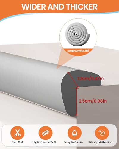 6.56FT L-Shape Baby Corner Protector Guards, Pre-Taped, 0.47''Thick | Edge Safety Bumpers for Furniture & Sharp Table Corners, with 6 Corners, Waterproof Soft Foam Adhesive Guard Cushion, Grey - color: Gray, size: 0.47''Th (6.56ft)