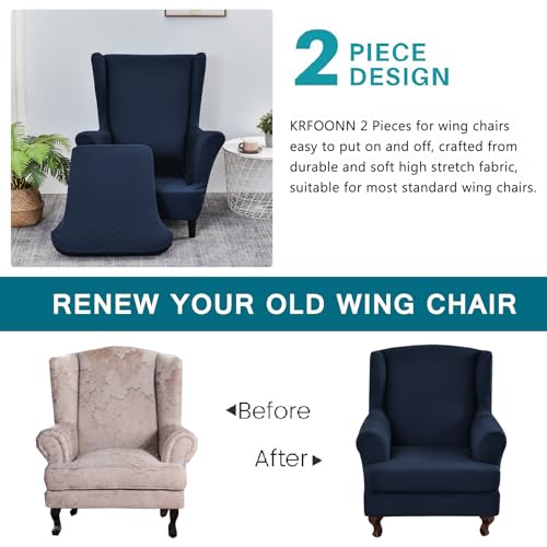KRFOONN Stretch Wing Chair Slipcovers Printed 2 Piece Wingback Chair Covers Soft Spandex Wingback Armchair Slipcover Furniture Protector Chair Covers for Living Room Wingback Chair, T13 - color: Color T13