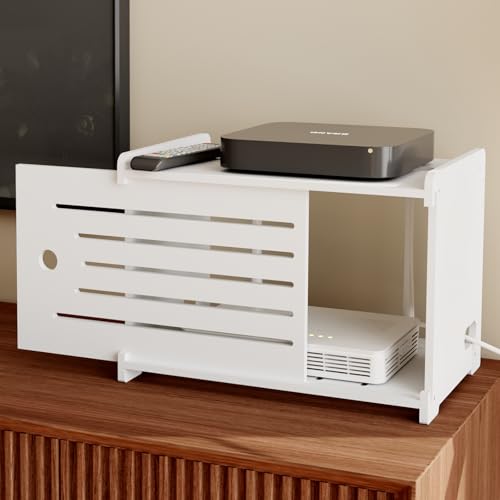 Wooden WiFi Router Storage Box Hider Shelf, Decorative Projector Box Hider Rack Countertop, for Cable, Modem, Internet, Router Power Cover Storage Organizer Cabinet Wall Mounted, Solid Wood - color: White, size: Large