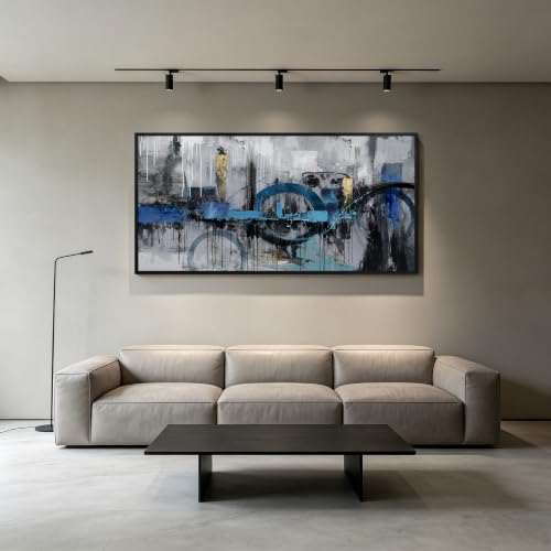 KLAKLA Abstract Wall Art - Blue and Gray Pictures Canvas Artwork for Living Room Bedroom Horizontal Black Framed Above Bed Wall Decor - 24x48 - color: Grey Abstract - 3, size: 24x48