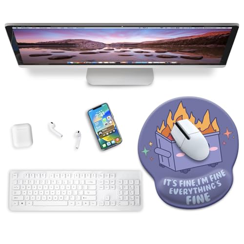 Blusabaca Dumpster on Fire Mouse Pad with Wrist Rest, Funny Cute Ergonomic Mouse Pads for Desk Wrist Support, Mousepad for Wireless Mouse Gaming Work Home Desk Accessories Office Supplies Decor Women - color: Dumpster Light PL