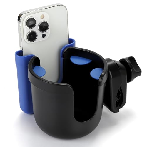 Accmor 2-in-1 Wheelchair Cup Holder, Walker Cup Holder with Phone Holder, Universal Drinks Holder for Stroller, Mobility Scooter, Rollator, Walker, Wheelchair Accessory - color: Black Blue