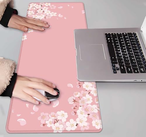 IMAYONDIA Pink Japanese Desk Mat, Cherry Blossom Large Gaming Mouse Pad, Non-Slip Rubber Base Mousepad for Women, Desk Pad for Work, Game, Office, 31.5x11.8 Inch- Sakura Flowers Aesthetic - color: Sakura Flowers
