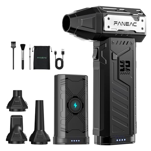 Electric Air Duster with 2 Swappable Battey Pack | 150,0000 RPM BLDC 150 mph Air flow, 3-Speed Compressed Air Duster for Dust/Snow Cleaning - 2-yr Warranty