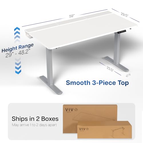 VIVO White 60 x 30 in Stand Up Desk, DESK-KIT-1G6-P3W | Electric, Holds 220 lbs, Sit Stand, Height Adjustable Table, Cable Tray, Full-Size Mouse Pad, Office Furniture, Gray Frame - color: White Top / Gray Frame, size: 60 x 30