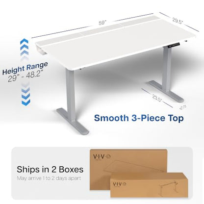 VIVO White 60 x 30 in Stand Up Desk, DESK-KIT-1G6-P3W | Electric, Holds 220 lbs, Sit Stand, Height Adjustable Table, Cable Tray, Full-Size Mouse Pad, Office Furniture, Gray Frame - color: White Top / Gray Frame, size: 60 x 30