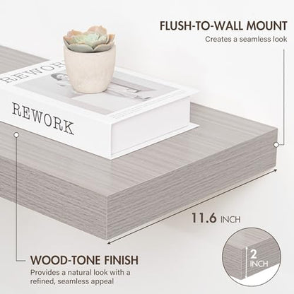 Acovy 24 Inch Floating Shelves, 12" Deep Floating Shelf Wall Mounted, 24" Wall Shelves, Rustic Deep Bookshelf, Extra Deeper & Thicker Display Shelves for Bedroom, Living Room, Oak, Set of 2 - color: Oak, size: 12"Wx24"L-2pcs
